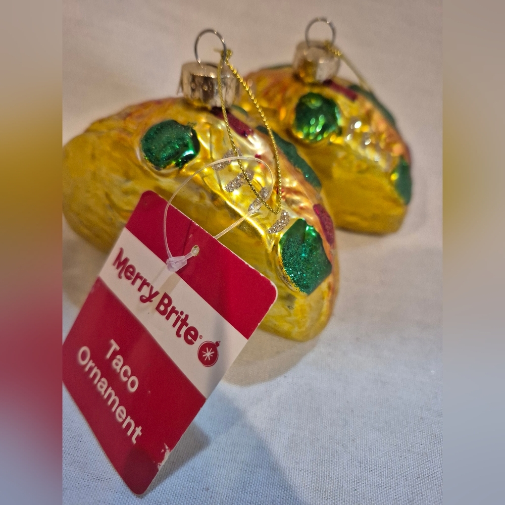 Merry Brite Taco Ornament Set - Gold and Green